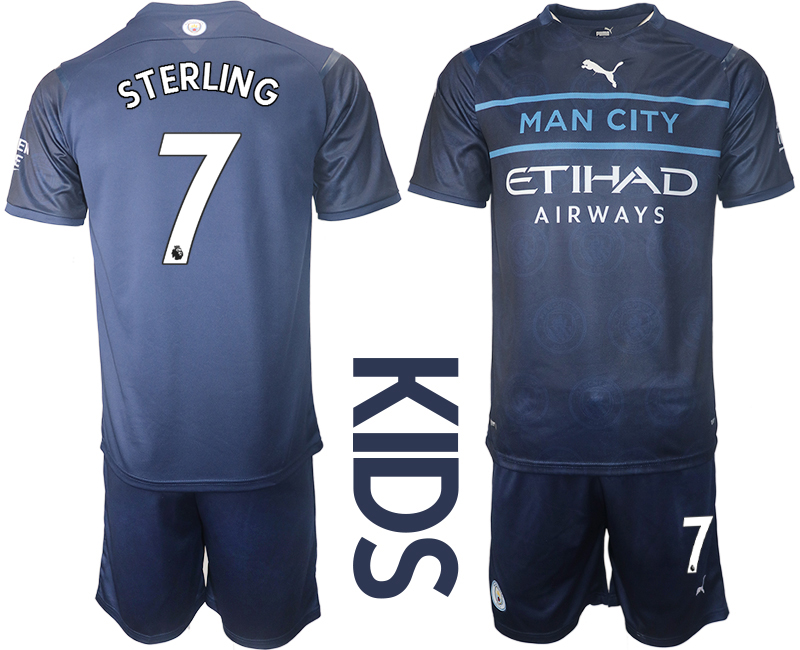 Youth 2021-2022 Club Manchester City away blue #7 Soccer Jersey